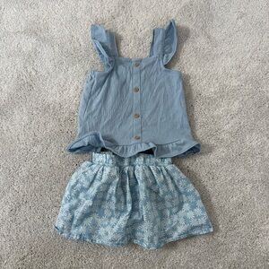 Carters Blue Ruffled Top and Floral skirt Set